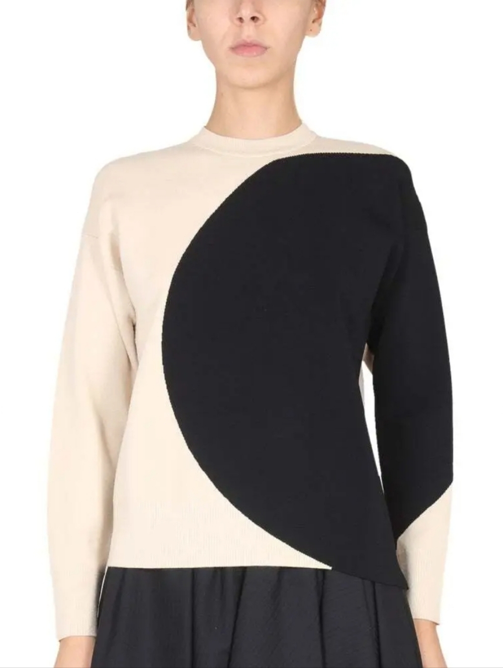 Tory Burch Wool Blend Circle Color Block Sweater Black Cream M